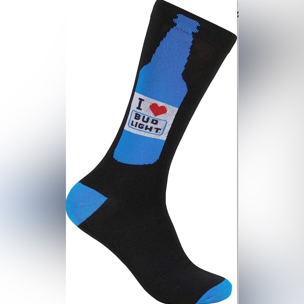 Bud Light Heart Bottle - Novelty Crew Socks - One Size Fits Most (6-12)